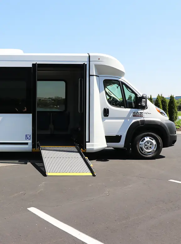 Handicap accessible vehicles in Indianapolis white wheelchair accessible bus